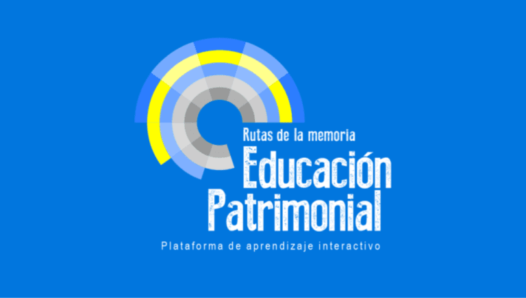 Imagen muestra el logo del clúster de Patrimonio y Educación con un fondo azul